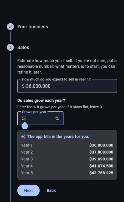 Assistant step 2: sales growing each year